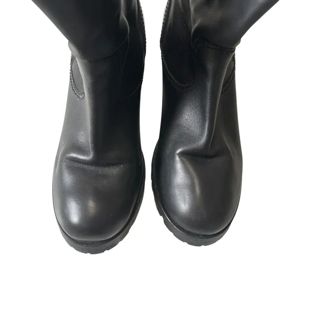 Prada Biker Boots Black Leather Lug Sole Ankle Boots EU 38.5